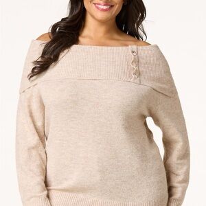 Cato | PLUS SIZE OATMEAL OFF SHOULDER TUNIC SWEATER